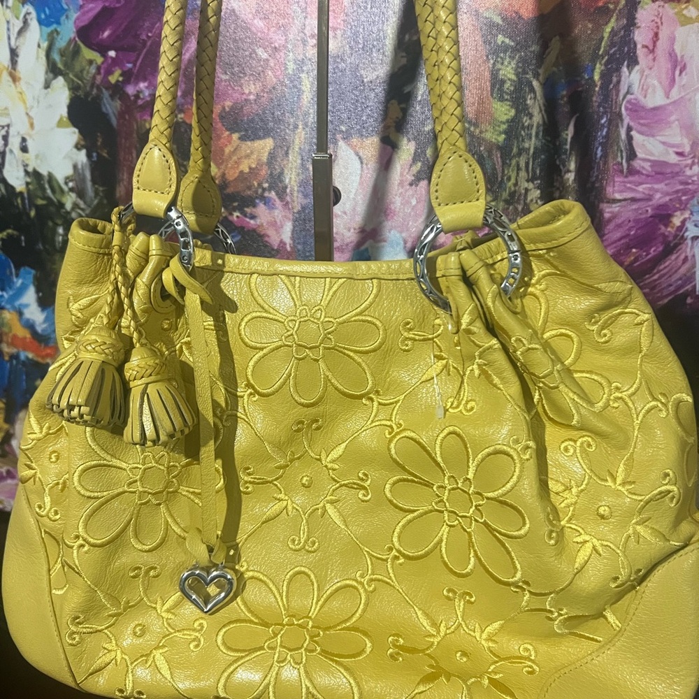 Brighton Floral Embroidered Leather Shoulder Bag in Yellow